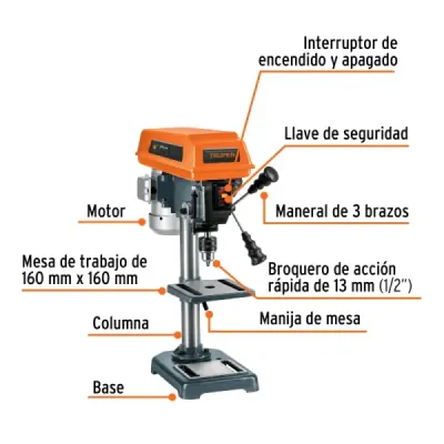 Taladro De Banco De 8", 249 W Con Accesorios Incluidos Truper