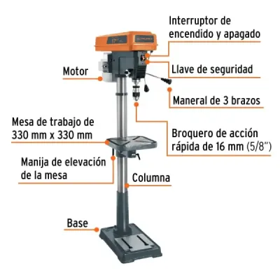 Taladro De Árbol O De Banco 5/8", 1.1/2 Hp 12 Velocidades Truper