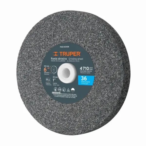 Piedra Abrasiva De 6" Para Esmeril, Grano 36, Espesor 3/4" Truper (PIES-63436 - 16348)
