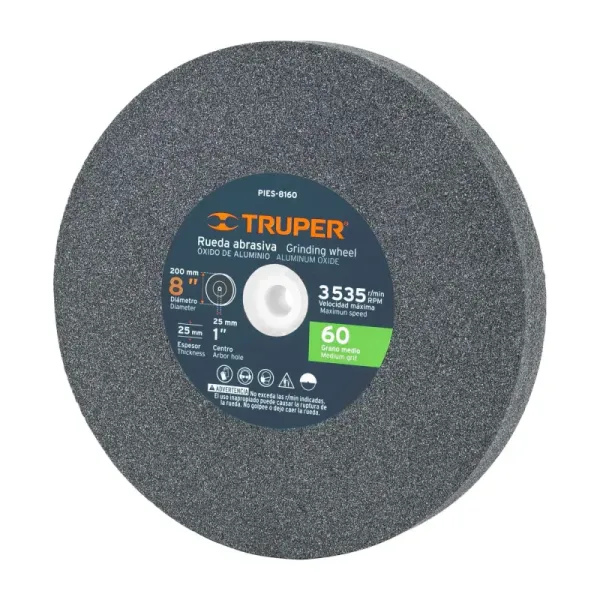 Piedra Abrasiva De 8" Para Esmeril, Grano 60, Espesor 1" Truper (PIES-8160 - 16412)