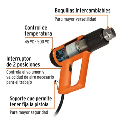 Pistola De Calor Profesional De 2.000 W, Incluye Accesorios Truper