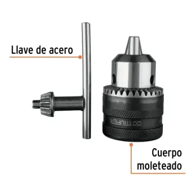 Mandril De 1/2" Para Taladro Y Percutor, Incluye Llave Truper