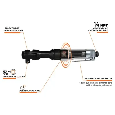 Ratchet Neumático Profesional De 3/8", Torque De 50 Lb/Ft Truper