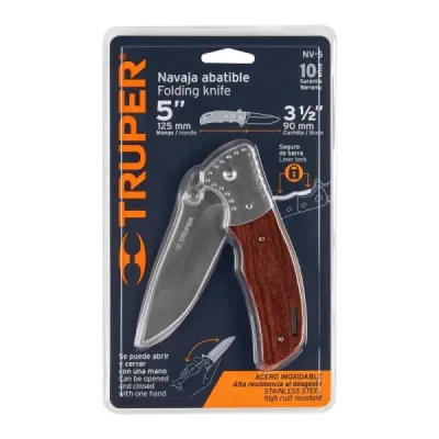 Navaja Abatible Truper 21 Cm Superfilo Mango Madera Y Seguro
