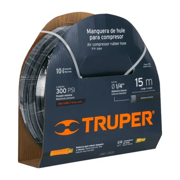 Manguera Para Compresor De Caucho  15 M, 1/4" Npt, 300 Psi Truper (MAN-AP-15-1/4 - 17081)