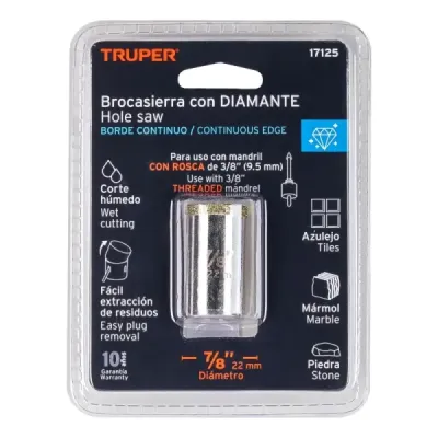Sierra Copa Diamantada De 7/8" (22 Mm) Borde Continuo Truper
