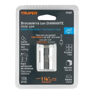 Sierra Copa Diamantada De 1.1/8" (29 Mm) Borde Continuo Truper