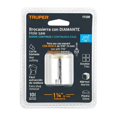 Sierra Copa Diamantada De 1.1/4" (32 Mm) Borde Continuo Truper