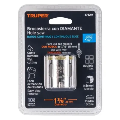 Sierra Copa Diamantada De 1.3/8" (35 Mm) Borde Continuo Truper