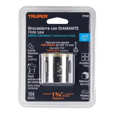 Sierra Copa Diamantada De 1.3/4" (44 Mm) Borde Continuo Truper