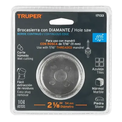 Sierra Copa Diamantada De 2.1/8" (54 Mm) Borde Continuo Truper