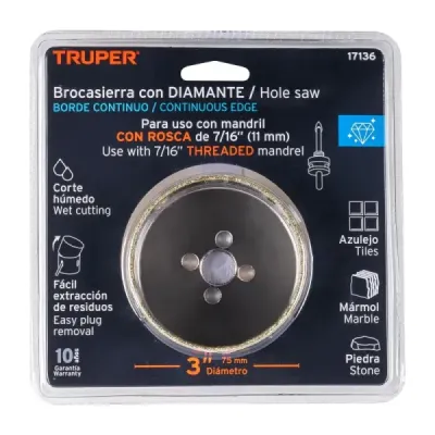 Sierra Copa Diamantada De 3" (76 Mm) Borde Continuo Truper