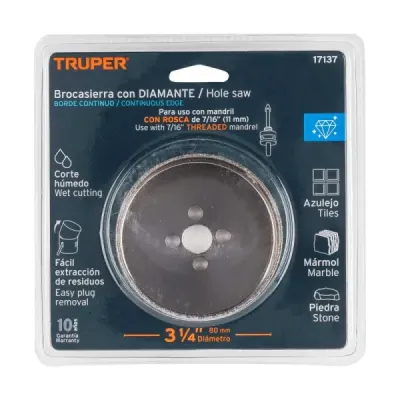 Sierra Copa Diamantada De 3.1/4" (82 Mm) Borde Continuo Truper