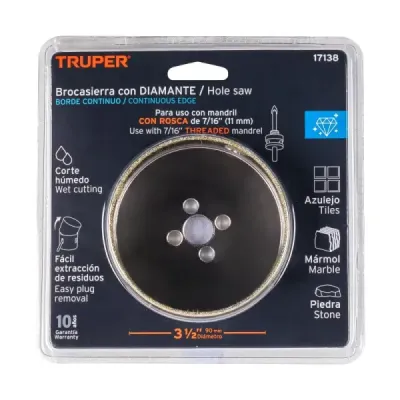 Sierra Copa Diamantada De 3.1/2" (89 Mm) Borde Continuo Truper