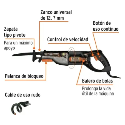 Sierra Sable Industrial De 900 W, Velocidad 300 - 2.400 Cpm Truper