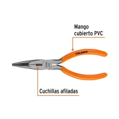 Alicate Pinza Punta Larga Corte 6' Truper Pvc Pulido Cónica