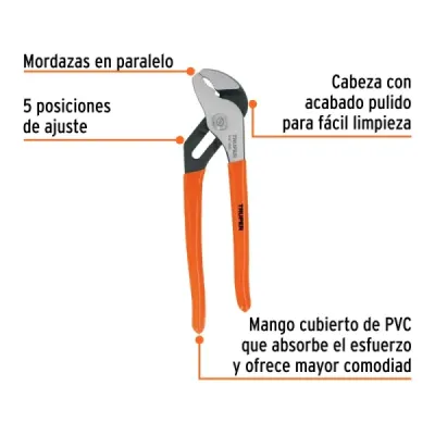 Alicate Articulado Expansivo Pico Loro De 8", Mango De Pvc Truper