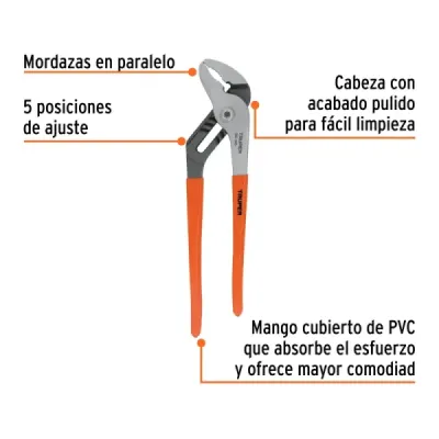 Alicate Articulado Expansivo Pico Loro De 12", Mango De Pvc Truper
