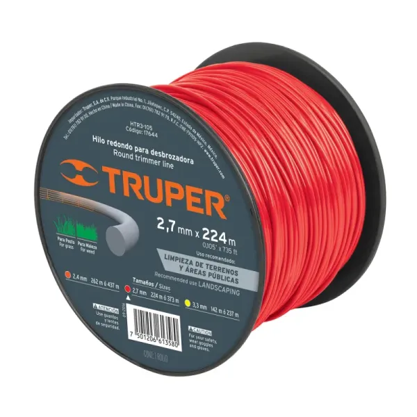 Hilo Redondo Para Guadañadora De 224 Metros, Diámetro 2.7 Mm Truper (HTR3-105 - 17644)