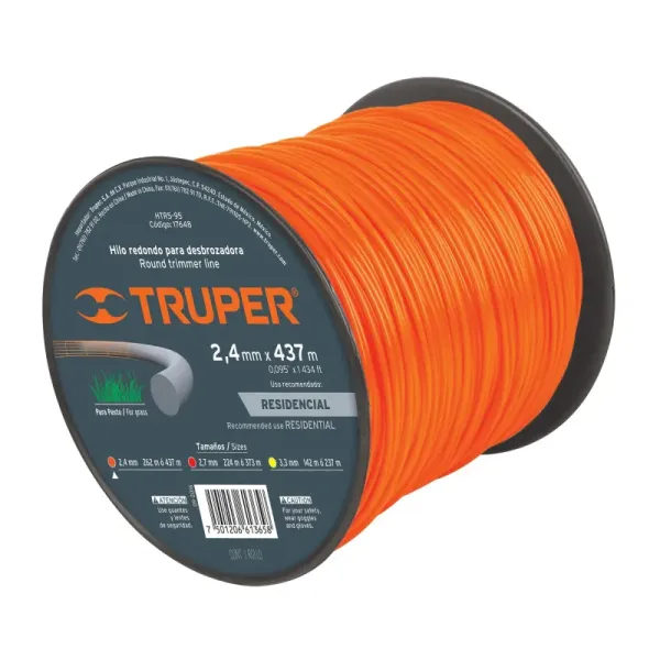 Hilo Redondo Para Guadañadora De 437 Metros, Diámetro 2.4 Mm Truper (HTR5-95 - 17648)