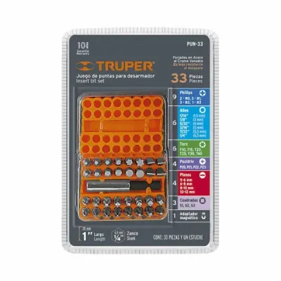 Juego De 33 Puntas De 1" Para Destornillador Y Taladro Truper