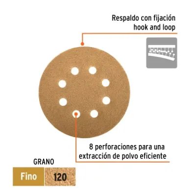 5 Discos De Lija 5" Para Lijadora Roto-Orbital Grano 120 Truper