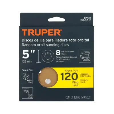 5 Discos De Lija 5" Para Lijadora Roto-Orbital Grano 120 Truper