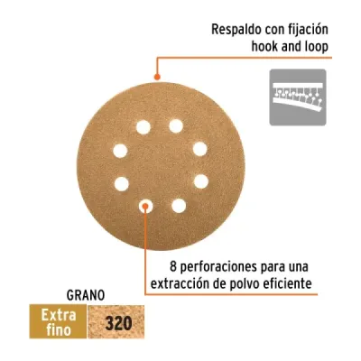 5 Discos De Lija 5" Para Lijadora Roto-Orbital Grano 320 Truper