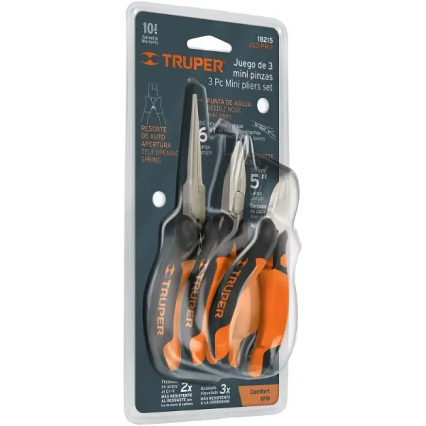 Juego De 3 Alicates En Acero Al Cromo Vanadio, Comfort Grip Truper (JGO-PM-3 - 18215)