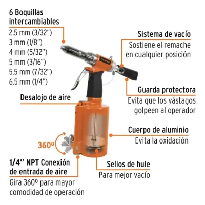 Remachadora Neumática 1/4" Fuerza De 1.410 Kg Truper
