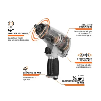 Pistola De Impacto Profesional De 1/2", Torque De 250 Lb/Ft Truper