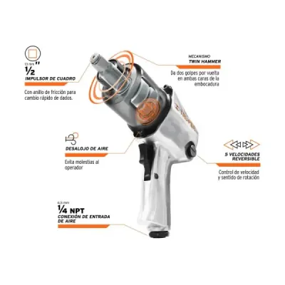 Pistola De Impacto Industrial De 1/2", Accesorios Incluidos Truper