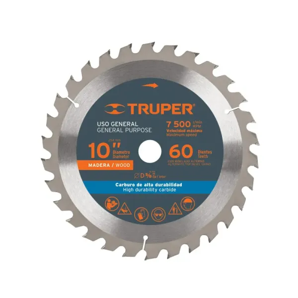 Disco Sierra Madera De 10", Centro 5/8", 60 Dientes Truper (ST-1060 - 18306)