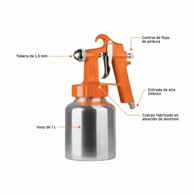 Pistola Para Pintar De Succión 1000 Ml, Boquilla 1.3 Mm Truper