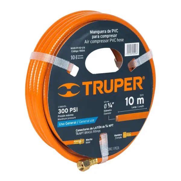 Manguera Para Compresor De Pvc 10 M, 1/4" Npt, 300 Psi Truper (MAN-PI-10-1/4 - 19014)