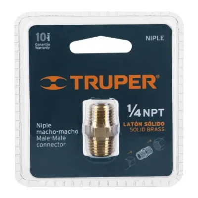 Niple De Latón De 1/4 Npt Para Compresor, Macho Truper