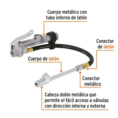 Inflador Y Calibrador De Llantas 120 Psi Con Cabeza Doble Truper