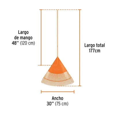 Rastrillo Plástico Jardín 79 Cm X 177 Cm Truper Mango Madera