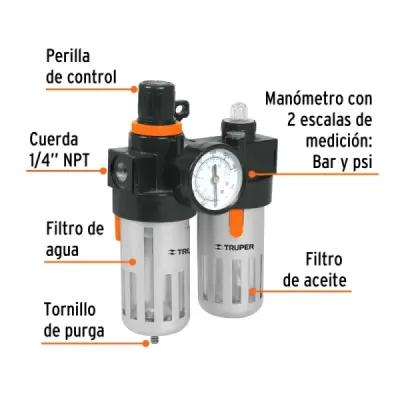 Unidad De Mantenimiento Y Lubricación, 140 Psi, 1/4 Npt Truper