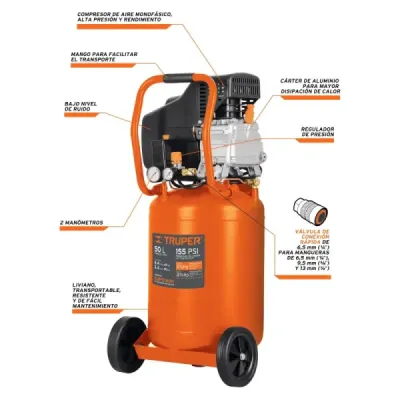 Compresor Vertical Lubricado De 50 Litros, 120 V Y 3.1/2 Hp Truper