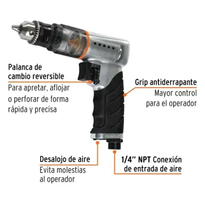 Taladro Reversible Neumático De 3/8", 1.800 Rpm Truper