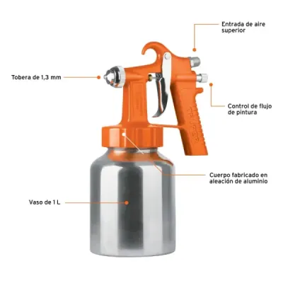 Pistola Para Pintar De Succión 1000 Ml, Boquilla 1.3 Mm Truper