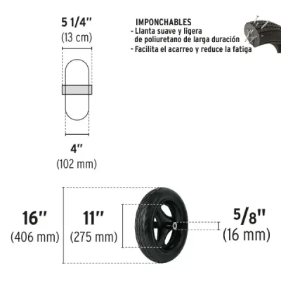 Rueda O Llanta Antipinchazo De 16" X 4" Para Carretilla Truper