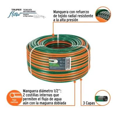 Manguera Reforzada 100m X 1/2' 3 Capas Truper Antitorcedura