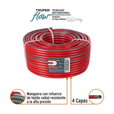 Manguera Reforzada 100m X 1/2' 4 Capas Truper Antitorcedura