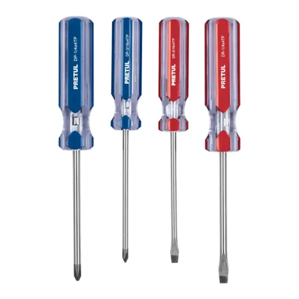 Juego De 4 Destornillares Mango De Pvc Con Puntas Magnéticas Pretul (JD-4TP - 20212)