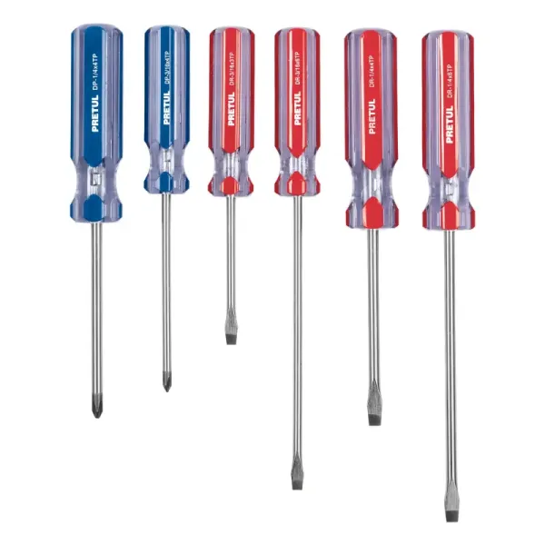 Juego De 6 Destornillares Mango De Pvc Con Puntas Magnéticas Pretul (JD-6TP - 20214)
