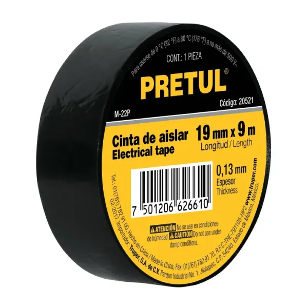 Cinta De Aislar Hogar De Pvc Negra De 9 M X 19 Mm Pretul (M-22P - 20521)