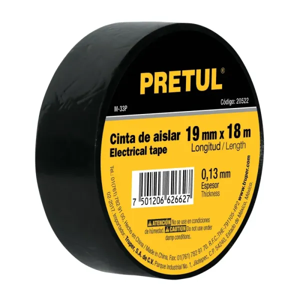 Cinta De Aislar Hogar De Pvc Negra De 18 M X 19 Mm Pretul (M-33P - 20522)