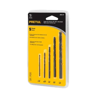 Juego De 5 Brocas Acero Rápido Para Metal, Madera Y Plástico Pretul